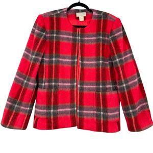 Collections By Cross Country Vintage Red‎ Wool Blend Open Front Plaid Jacket 16